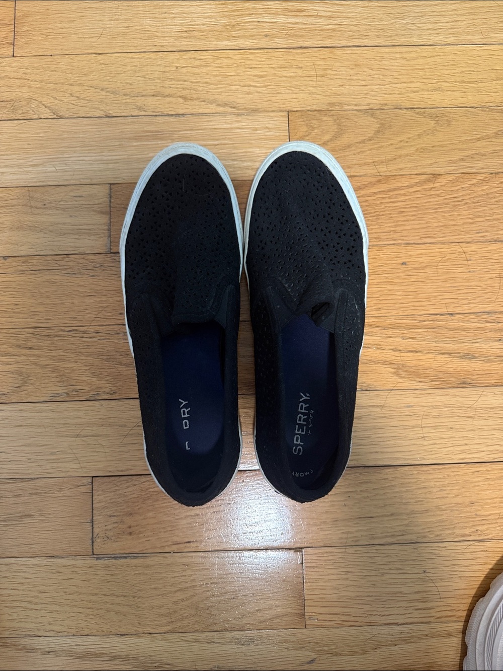 Sperry Black Perforated Slip-On Sneakers with White Sole